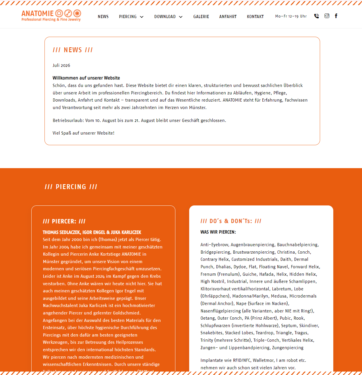 Anatomie Münster website screenshot